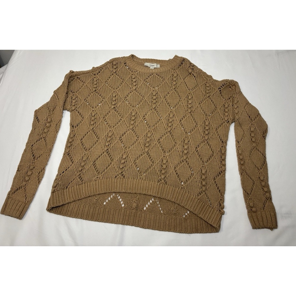 LOFT Beige Open-Knit Cable Knit Pullover Sweater Crew Neck Long Sleeve XS